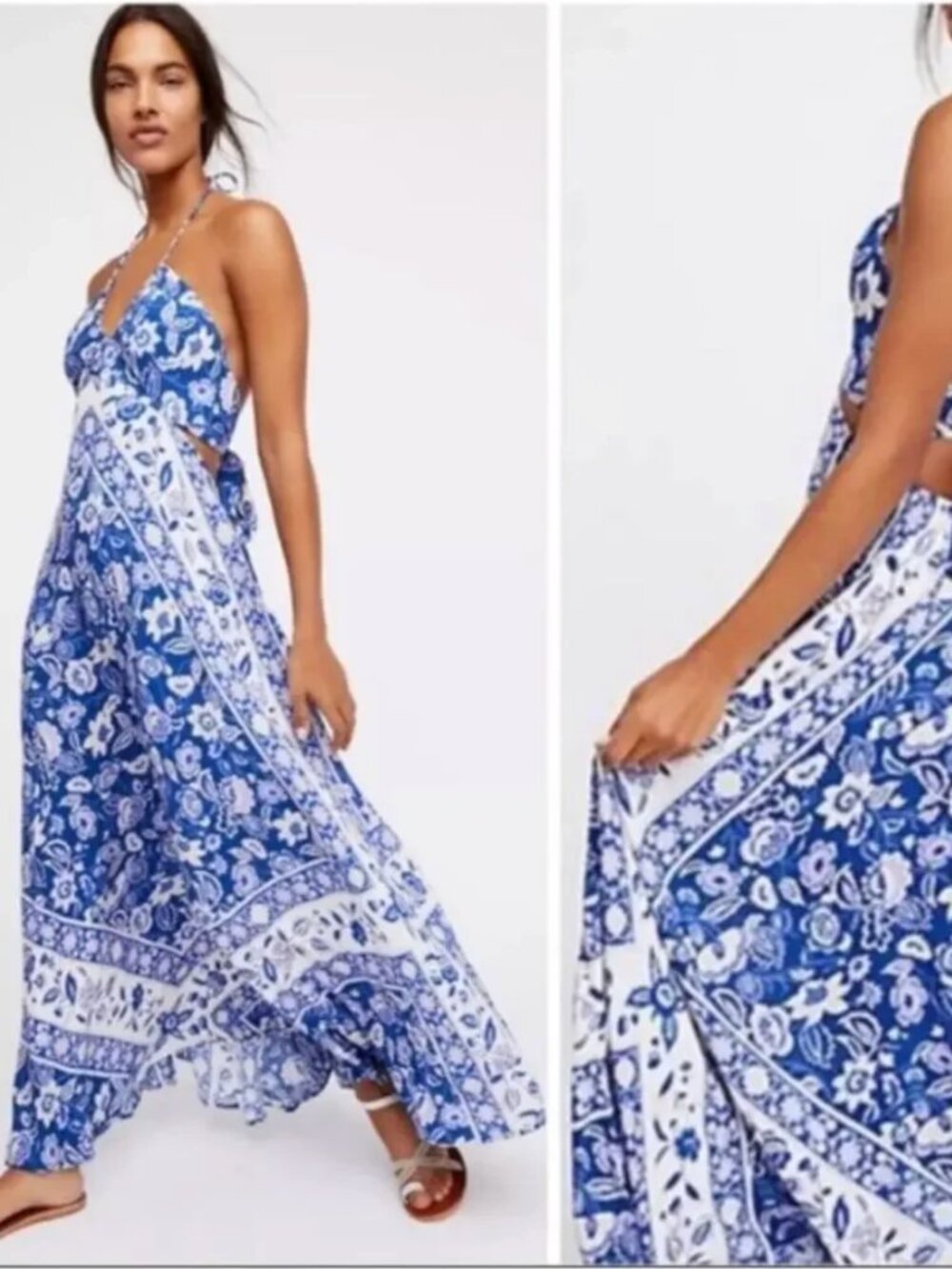 Spell & The Gypsy Halter Gown Bluebell Floral Maxi Dress S Rare Vintage